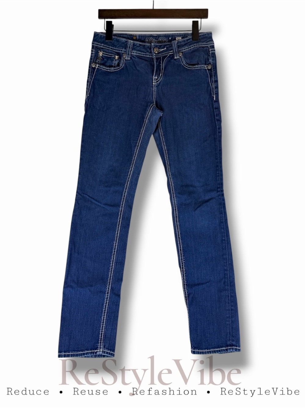 MISS ME Women’s Size 26 Denim Jeans Easy Skinny Style Fit Stretch Embellished